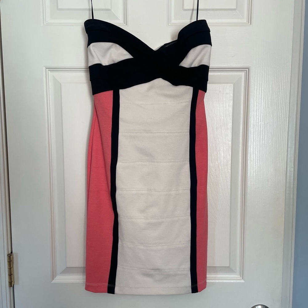 Pink, Black, and White Strapless Dress